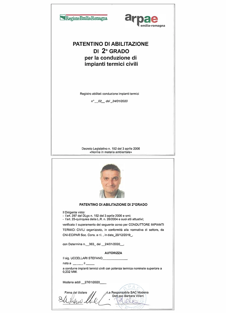 Abilitaione per la Conduzione di Impianti Termici Civili Uccellari Stefano
