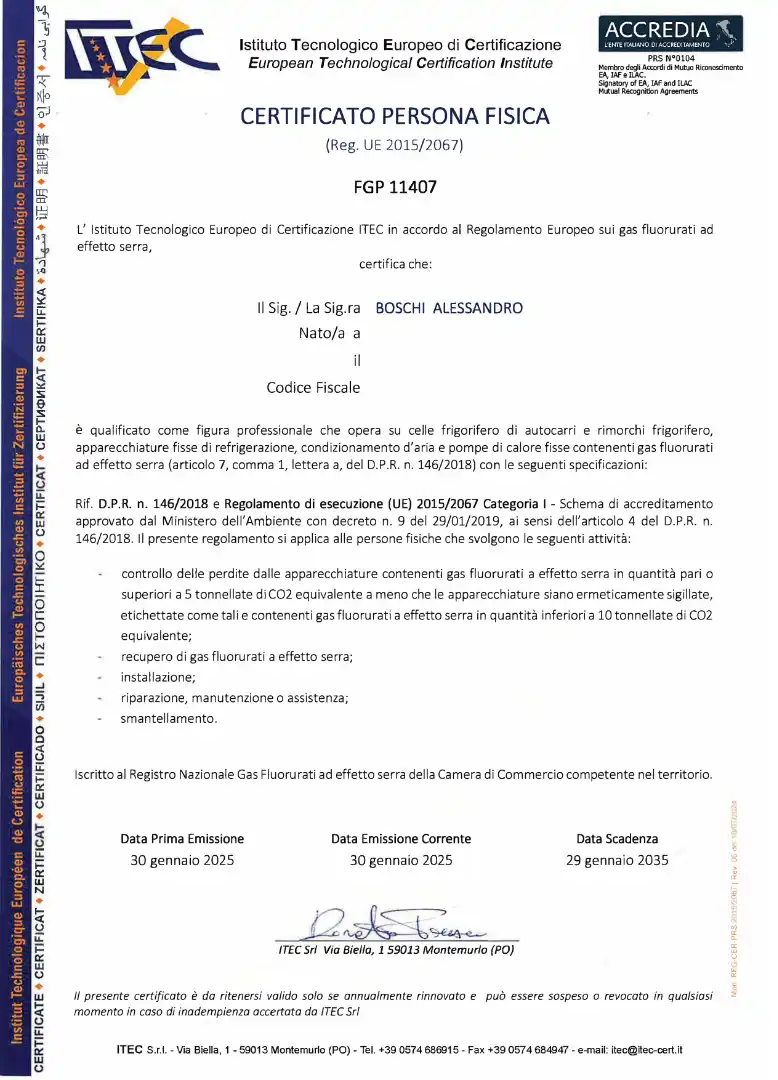 Certificazione Boschi Alessandro FGAS Antincendio