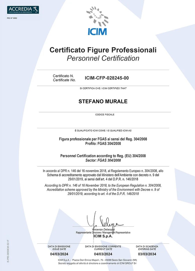 Certificazione Murale Stefano FGAS Antincendio
